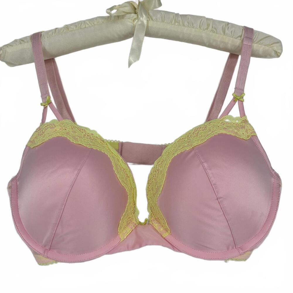 Victoria's Secret Tease Pink and Yellow Lace Trimmed Pushup Bra